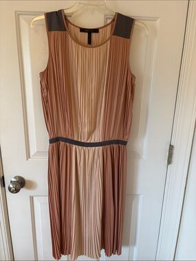 BCBG Pleated Sleeveless Colorblock Dress in Blush and Gray